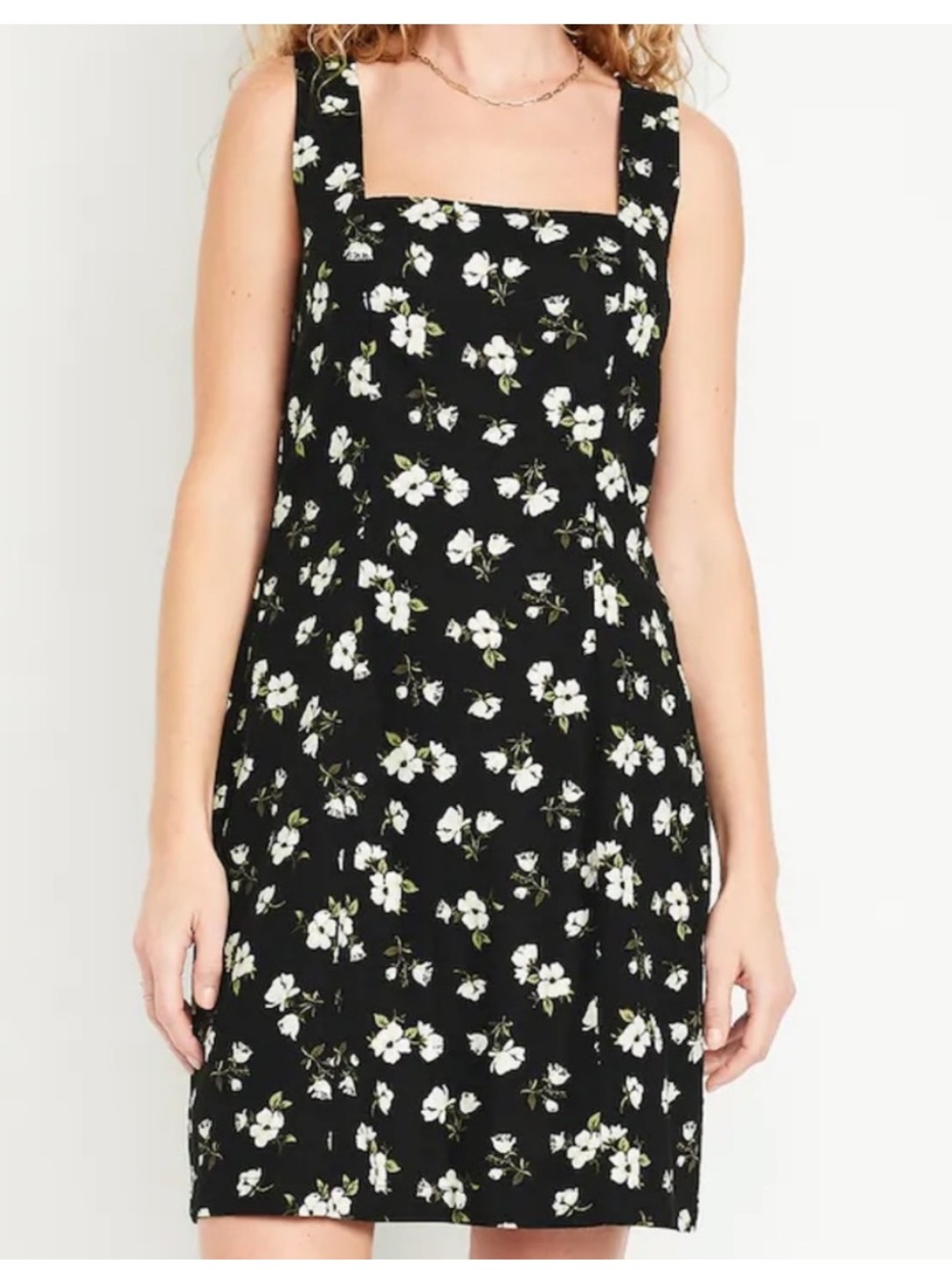 Old Navy Black Floral Square-Neck Mini Dress